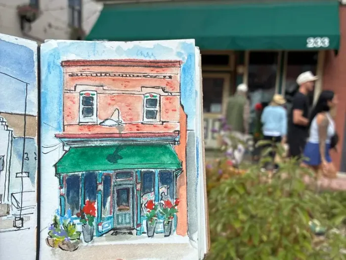 Sketch of a brick building